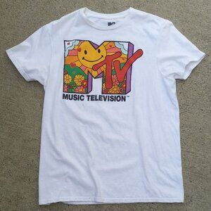 MTV "Music Television" Logo + Sunny Smiley Face T-Shirt OFFICIAL MTV Size (M)